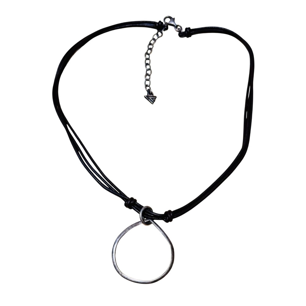 Silpada Necklace Leather Knot Cord Choker Sterling Silver .925 VTG Signed 18"